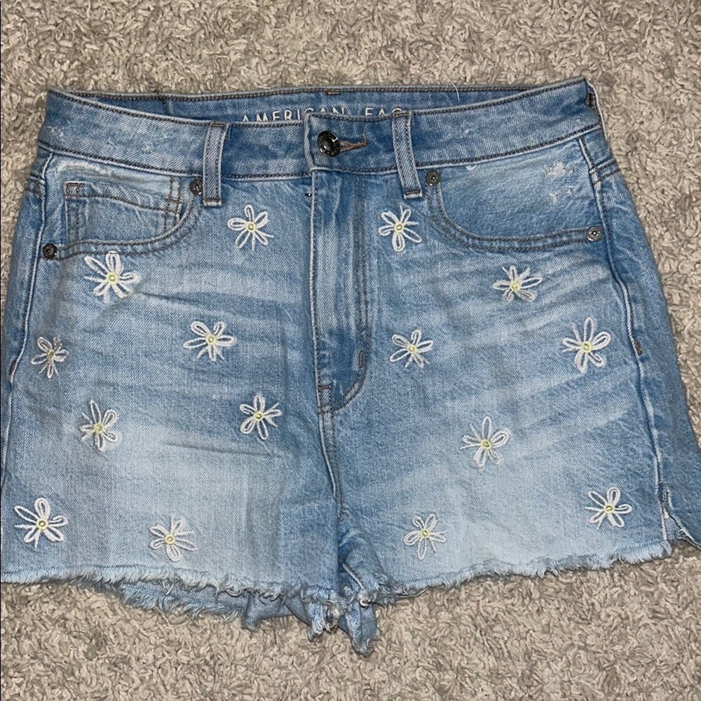 American Eagle Outfitters Blue Jean Shorts with Daisy Embroidery